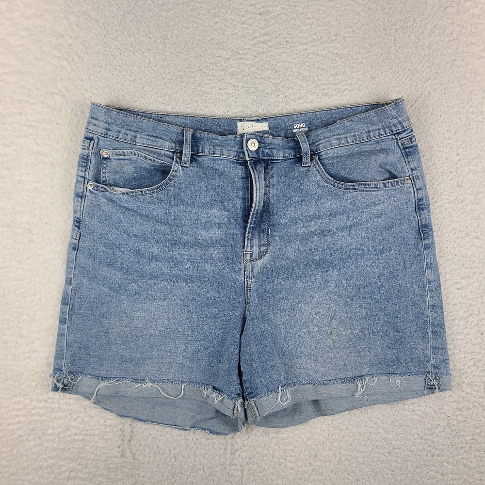 Nicole Miller Jean Shorts Womens 14 SOHO High Rise 5" Roll Up Medium Wash Denim*